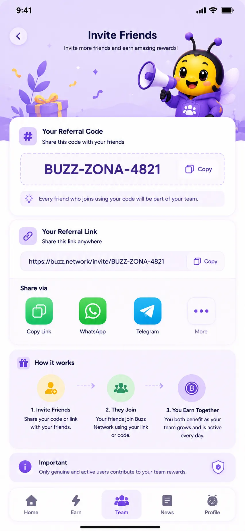 Buzzz invite screen